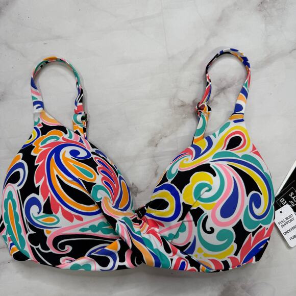 Island Escape Gemini Underwire Bikini Top Size 10 Push Up New White Paisley - Picture 1 of 6